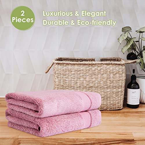 CANFOISON Bamboo Hand Towel for Face and Body, 2 Pack Pink Bathroom Hand Towel Set for Adult Kids Baby Luxury Super Soft Highly Absorbent Bathroom Towels 18" x 30"