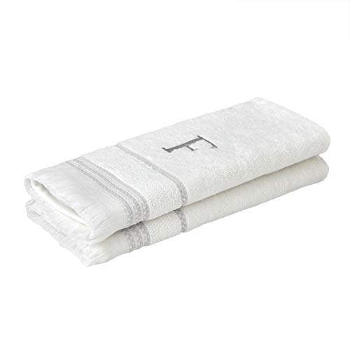 SKL Home Casual Monogram Hand Towel Set, F, 16x26, White 2 Count