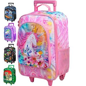 kids luggage for girls, cute unicorn rolling wheels suitcase for toddler children