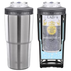 4-in-1 skinny can cooler double wall stainless steel insulated can coozies,quickly making cold smoothie,works with 12 oz slim can,standard can,beer bottle & as pint cup chill coffee,hard seltzer,juice