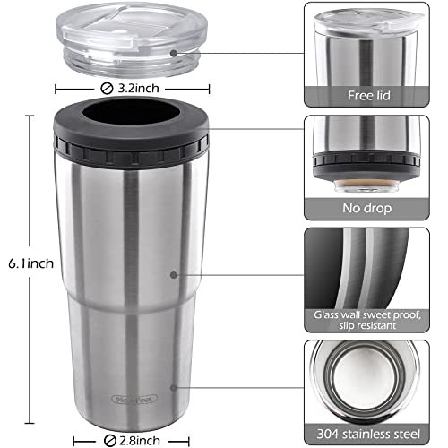 4-in-1 Skinny Can Cooler Double Wall Stainless Steel Insulated Can Coozies,Quickly Making Cold Smoothie,Works With 12 Oz Slim Can,Standard Can,Beer Bottle & As Pint Cup Chill Coffee,Hard Seltzer,Juice