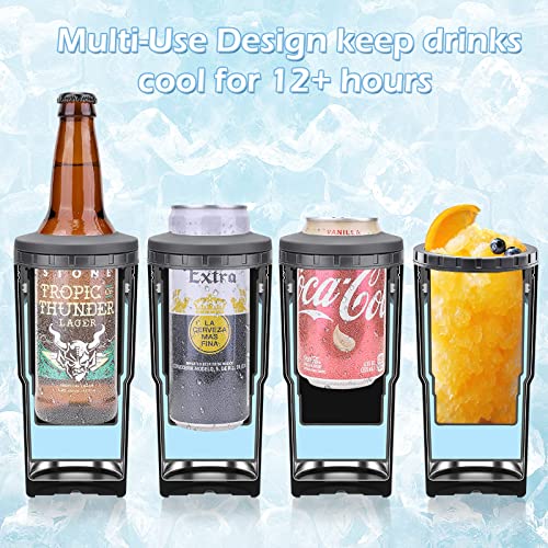 4-in-1 Skinny Can Cooler Double Wall Stainless Steel Insulated Can Coozies,Quickly Making Cold Smoothie,Works With 12 Oz Slim Can,Standard Can,Beer Bottle & As Pint Cup Chill Coffee,Hard Seltzer,Juice