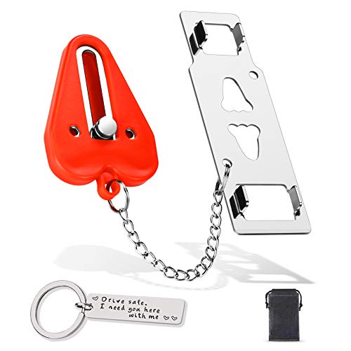 Portable Door Lock for Travel, Apartment Home Security Door Locker from Inside with Drawstring Bag and Drive Save I Need You Here with Me Keychain, Gift for Women and Men