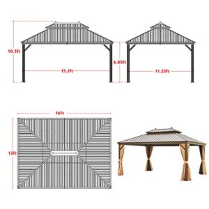 MELLCOM 12' X 16' Hardtop Gazebo Galvanized Steel Outdoor Gazebo Canopy Double Vented Roof Pergolas Aluminum Frame with Netting and Curtains for Garden, Patio, Lawns