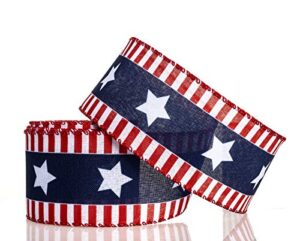 red white blue stars and stripes wired edge ribbon, 10 yards by 2.5 inches (style 2)