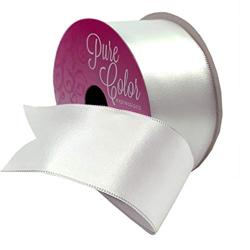 Morex Ribbon Wired Satin Ribbon, 1.5 inch by 3 Yards, White, 09609-601