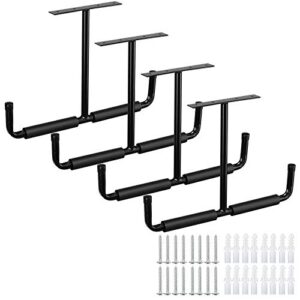 home right overhead garage storage rack, 16.5 inch heavy duty ceiling double storage hooks utility hanger for hanging lumber ladder tool bike & other bulky items (4 pack, black)