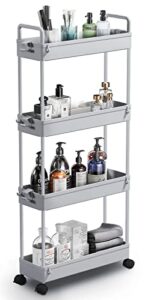 solejazz slim storage cart, 4 tier bathroom organizer mobile shelving unit, rolling utility cart slide out organizer for kitchen, bathroom, laundry, narrow places, gray