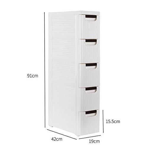 Storage Cabinets 5-Tire Rolling Cart Organizer Unit with Wheels Narrow Slim Container Storage Cabinet for Bathroom Bedroom