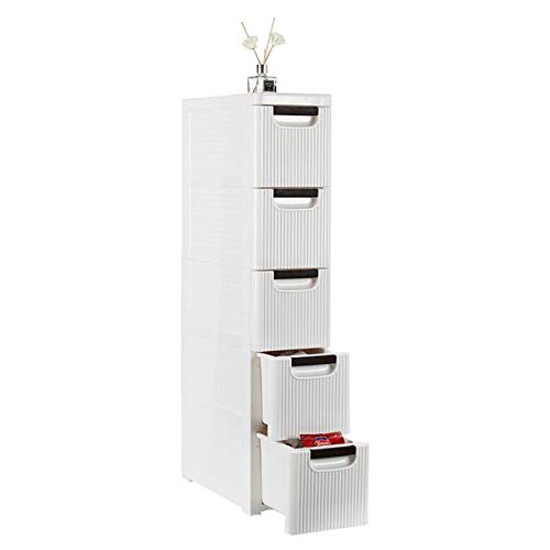 Storage Cabinets 5-Tire Rolling Cart Organizer Unit with Wheels Narrow Slim Container Storage Cabinet for Bathroom Bedroom