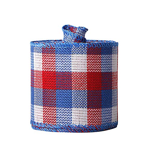 Patriotic Ribbon Rustic Blue Red White Grid Burlap Ribbon 2inch Memorial Day President's Day 4th of July USA Wired Ribbon for Wreaths Trees Crafts Holiday Decorations 5yards