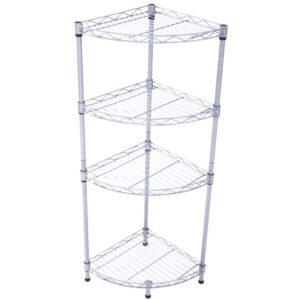 flandre 4-tier fan-shaped storage rack steel wire corner shelving unit, space saver for kitchen living room bathroom silver