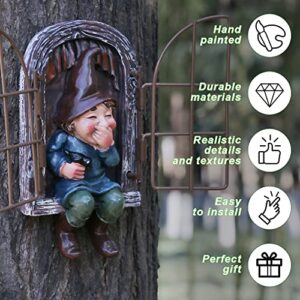 INNOLITES Elf Out The Door Tree Hugger Garden Decor, Garden Gnome Statue Garden Peeker Yard Elves Unimaginable Tree Sculpture Outdoor Gnomes Garden Decoration(Garden Gnomes) (Garden gnome B)