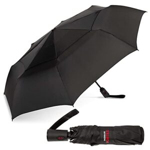 shedrain vortex automatic compact folding windproof travel umbrella – push button open & close - rain & windproof vented double canopy – protect from rain, sun & wind - wind tunnel tested to 75 mph (black)