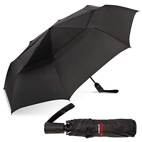 ShedRain Vortex Automatic Compact Folding Windproof Travel Umbrella – Push Button Open & Close - Rain & Windproof Vented Double Canopy – Protect from Rain, Sun & Wind - Wind Tunnel Tested to 75 mph (Black)