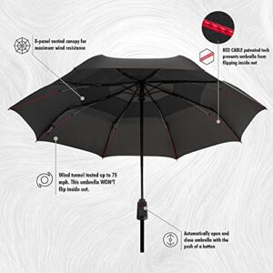 ShedRain Vortex Automatic Compact Folding Windproof Travel Umbrella – Push Button Open & Close - Rain & Windproof Vented Double Canopy – Protect from Rain, Sun & Wind - Wind Tunnel Tested to 75 mph (Black)