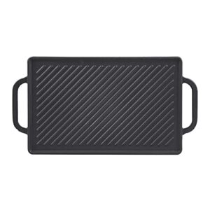 ggc cast iron reversible grill griddle，double sided grill pan perfect for gas grills and stove tops, 13 x 8.25 rectangular baking flat and ribbed griddle plate