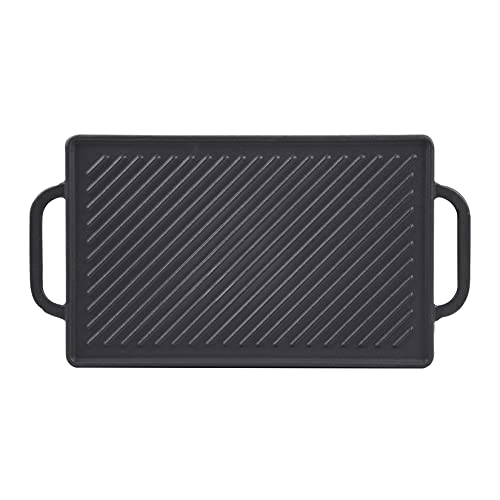 GGC Cast Iron Reversible Grill Griddle，Double Sided Grill Pan Perfect for Gas Grills and Stove Tops, 13 x 8.25 Rectangular Baking Flat and Ribbed Griddle Plate