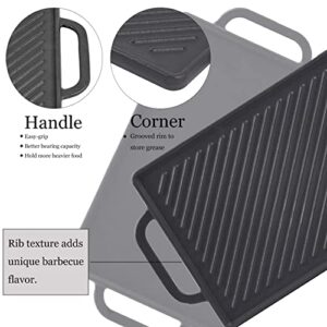 GGC Cast Iron Reversible Grill Griddle，Double Sided Grill Pan Perfect for Gas Grills and Stove Tops, 13 x 8.25 Rectangular Baking Flat and Ribbed Griddle Plate