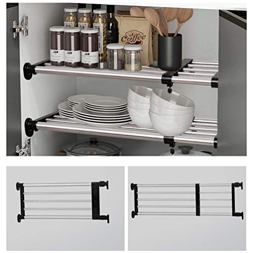 BAOYOUNI Expandable Closet Shelf Tension Rod Clothes Hanger Storage Rack Adjustable DIY Shelving Unit Cabinet Kitchen Bathroom Divider Separator Organizer, Black