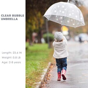 Baraida Kids Clear and Transparent Umbrella with an Easy Grip Handle, Dome Bubble Umbrella, Windproof for Kids Boys and Girls, Little Stars