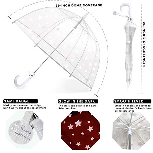 Baraida Kids Clear and Transparent Umbrella with an Easy Grip Handle, Dome Bubble Umbrella, Windproof for Kids Boys and Girls, Little Stars