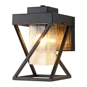 delicavy small outdoor wall lights exterior light fixtures wall mount porch light waterproof black finish with crackle glass, modern outdoor wall sconce for house garage, front door, patio, hallway