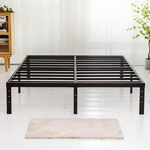 wulanos king size bed frame, 3500lbs heavy duty metal frames with steel slats support 14 inch high platform bedframe with storage, no box spring needed, sturdy and durable noise-free, black