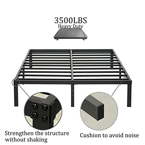 Wulanos King Size Bed Frame, 3500lbs Heavy Duty Metal Frames with Steel Slats Support 14 Inch High Platform Bedframe with Storage, No Box Spring Needed, Sturdy and Durable Noise-Free, Black