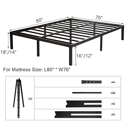 Wulanos King Size Bed Frame, 3500lbs Heavy Duty Metal Frames with Steel Slats Support 14 Inch High Platform Bedframe with Storage, No Box Spring Needed, Sturdy and Durable Noise-Free, Black