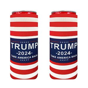 xccme trump 2024 take america back 2pcs slim can cooler,neoprene beer cooler beer holders perfect for 12oz slim cans like red bull, white claw, slim beer and spiked seltzer water (red 2)