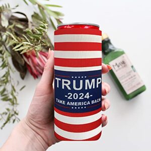 XccMe Trump 2024 Take America Back 2pcs Slim Can Cooler,Neoprene Beer Cooler Beer Holders Perfect for 12oz Slim Cans like Red Bull, White Claw, Slim Beer and Spiked Seltzer Water (Red 2)