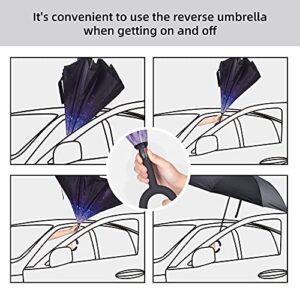 SY COMPACT Inverted Umbrella Windproof Double Layer Reverse Umbrellas with C-Shaped Handle Straight Umbrella for Car Rain(Starry Sky)