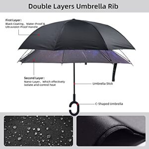 SY COMPACT Inverted Umbrella Windproof Double Layer Reverse Umbrellas with C-Shaped Handle Straight Umbrella for Car Rain(Starry Sky)