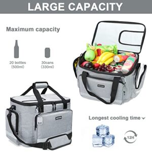 30/60 Can Soft Sided Cooler Bag Insulated Leak Proof Collapsible Cooler Portable Travel Tote with Reflective Strip, Large Lunch Camping Cooler for Picnic, Beach and Road Trips