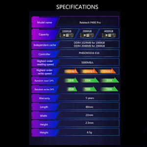 Reletech 2TB M.2 SSD, for PS5 Expansion PCIe Gen 4X4 NVMe Internal Gaming SSD Up to 5,000 MB/s PCIexpress 4.0 Solid State Drive for PC Laptop Desktop（QLC, 2TB）