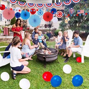 66PCS 4th/Fourth of July Decorations Set - Patriotic Paper Fans+Tissue Pom Poms+Star Streamer+American Flag Banner Garland+Hang Swirls+Balloons - Red White Blue USA Memorial Day Party Decor Supplies