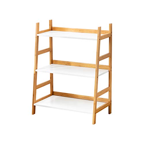 Forevich Ladder Shelf 3 Tier Bamboo Bookshelf Storage Rack Shelves Bookcase Plant Flower Stand for Living Room Bathroom Kitchen Ladder