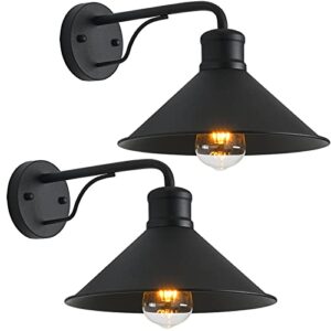 2 pack outdoor wall lights wall mount for house, front porch outdoor wall light fixtures wall mount, matte black modern farmhouse outdoor wall sconce, classic barn lights outdoor & indoor-e26 socket