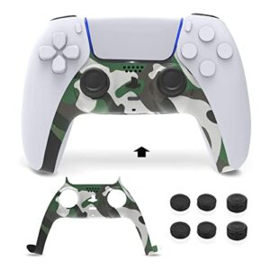 bejoy ps5 controller faceplates accessories with 6 thumbs grips, replacement decoration controller shell for playstation 5 dualsense controller (camouflage green)