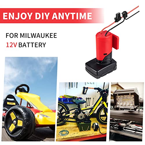 Power Wheels Adapter for Milwaukee 12V M12 Battery Adapter with Fuse & Switch,14 Gauge Wire Power Convertor for DIY RC Trucks, RC Toys, Robotics, Work Lights