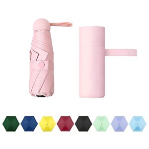 time lover compact travel sun & rain umbrella windproof portable mini folding umbrella for girls women (pink)