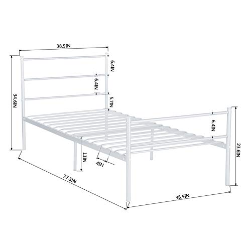 Voilamart Metal Twin Bed Frame with Storage,White Bed Frames with Headboard and Footboard, Platform Bed Frame No Box Spring Needed,Twin Bed Frame for Kids