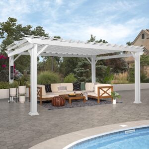 backyard discovery 16x12 ft hawthorne white galvanized steel pergola w/soft sail shade, spacious, rust resistant, uv protection, resist winds up to 100 mph, durable, powerport usb & electrical outlet