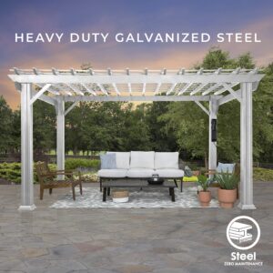 Backyard Discovery 16x12 ft Hawthorne White Galvanized Steel Pergola w/Soft Sail Shade, Spacious, Rust Resistant, UV Protection, Resist Winds Up to 100 MPH, Durable, Powerport USB & Electrical Outlet