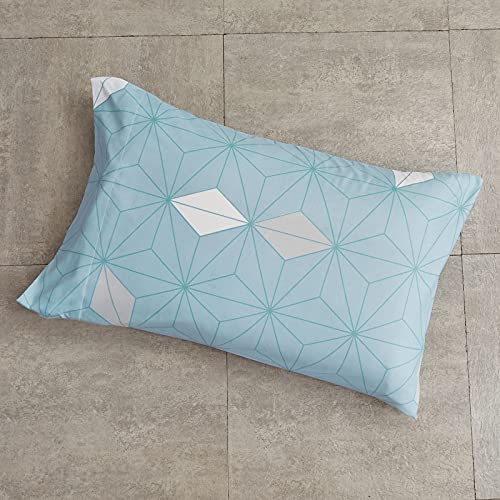 FlySheep Bed in a Bag 7 Pieces Queen Size, Modern Blue Triangles Geometric Style, Microfiber Comforter Sheet Set (1 Comforter, 1 Flat Sheet, 1 Fitted Sheet, 2 Pillow Shams, 2 Pillowcases)