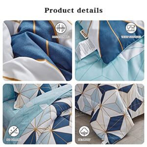 FlySheep Bed in a Bag 7 Pieces Queen Size, Modern Blue Triangles Geometric Style, Microfiber Comforter Sheet Set (1 Comforter, 1 Flat Sheet, 1 Fitted Sheet, 2 Pillow Shams, 2 Pillowcases)