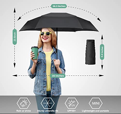 LEAGERA Mini Umbrella For Purse - Canopy Diameter 35inch, Small Travel Umbrella Compact Mini Waterproof Umbrellas for Rain, Suitable for Women Purse and Pocket, Manual Opening