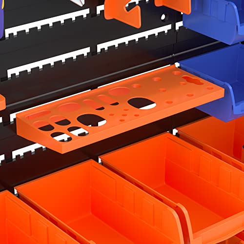 52PCS Wall Mounted Storage Bins Garage Storage Drawers with 4PCS Wall Mounting Peg Boards Workshop Parts Rack Container Tool Organizer Easy Access Compartments for Hardware Crafts Office Supplies