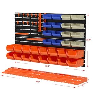 52PCS Wall Mounted Storage Bins Garage Storage Drawers with 4PCS Wall Mounting Peg Boards Workshop Parts Rack Container Tool Organizer Easy Access Compartments for Hardware Crafts Office Supplies